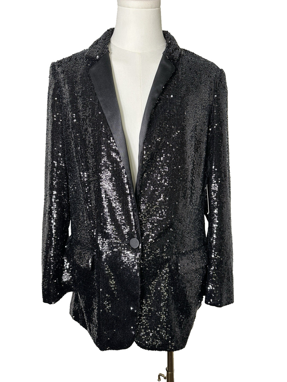 Steve Madden Women's Blazer Size M Sequin Long Sleeve Black Blazer Lined NWT 68